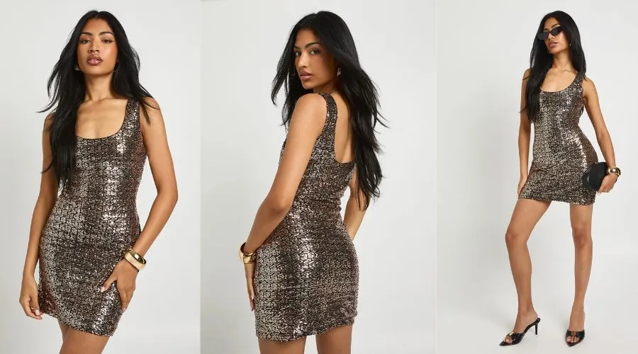 Sequin Scoop Neck Mini Dress