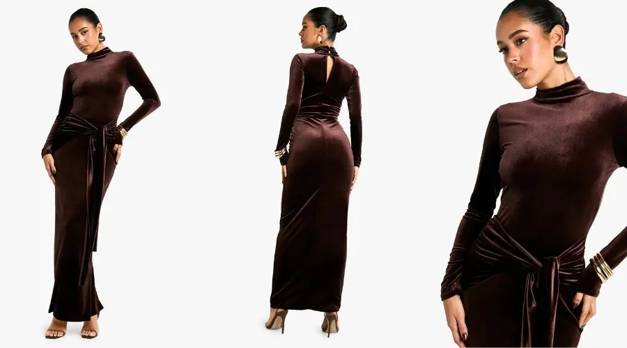Velvet Tie Waist Maxi Dress